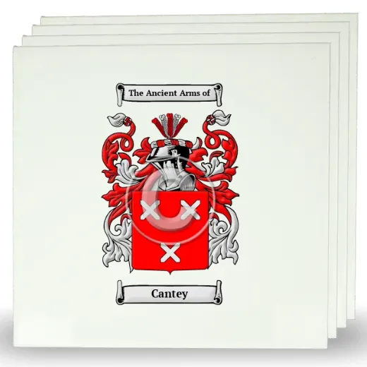Cantey Set of Four Large Tiles with Coat of Arms