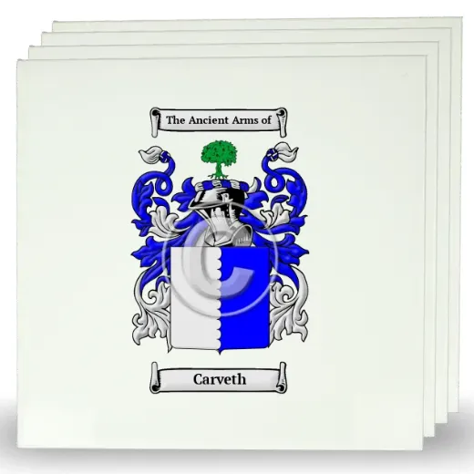 Carveth Set of Four Large Tiles with Coat of Arms