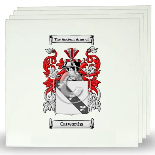 Catworths Set of Four Large Tiles with Coat of Arms