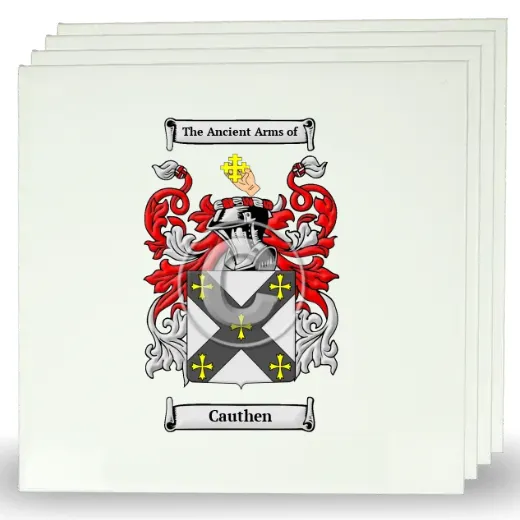 Cauthen Set of Four Large Tiles with Coat of Arms