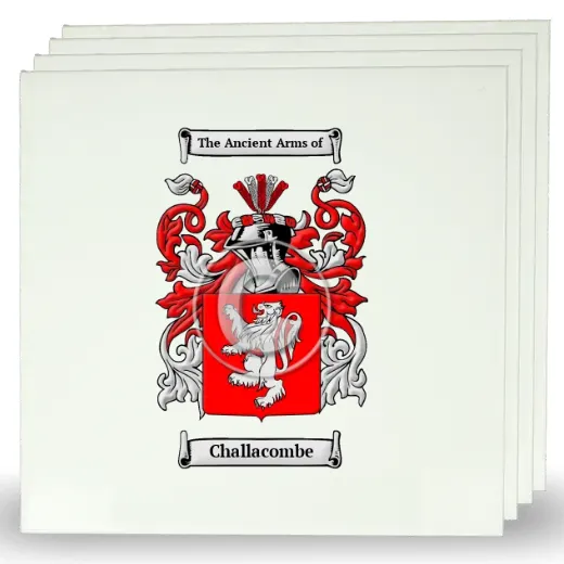Challacombe Set of Four Large Tiles with Coat of Arms