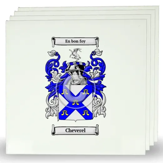Cheverel Set of Four Large Tiles with Coat of Arms