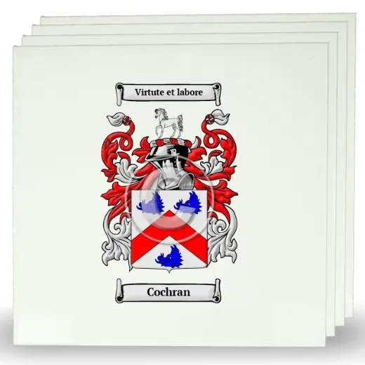 Cochran Set of Four Large Tiles with Coat of Arms