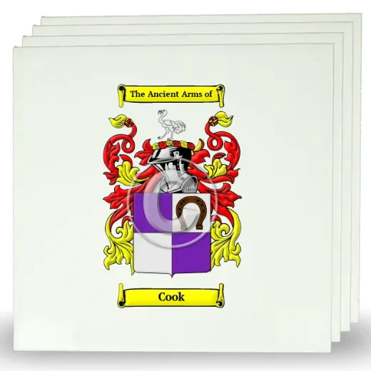 Cook Set of Four Large Tiles with Coat of Arms