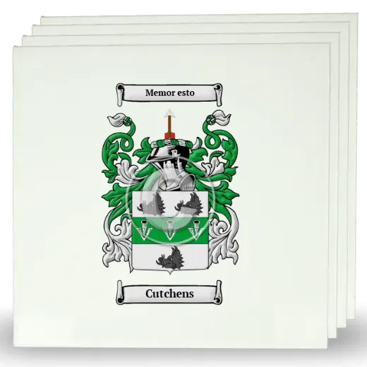 Cutchens Set of Four Large Tiles with Coat of Arms