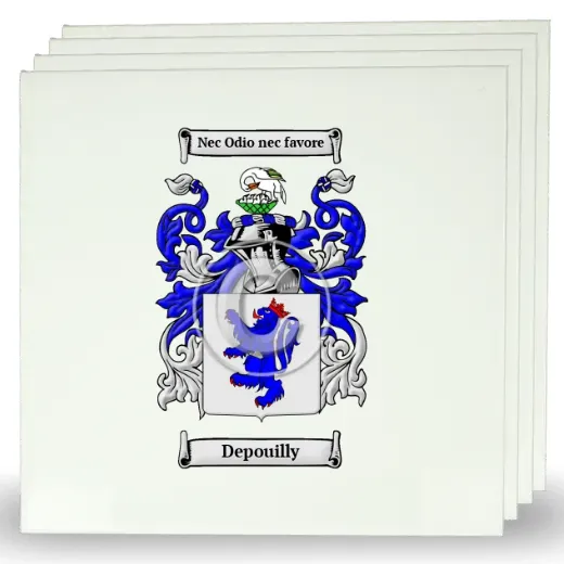 Depouilly Set of Four Large Tiles with Coat of Arms
