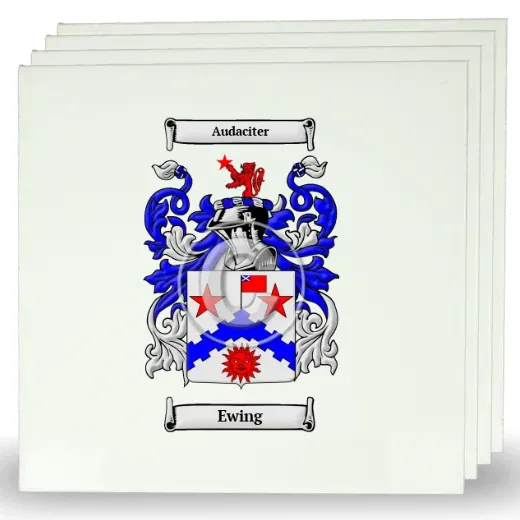 Ewing Set of Four Large Tiles with Coat of Arms