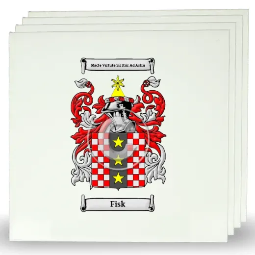 Fisk Set of Four Large Tiles with Coat of Arms