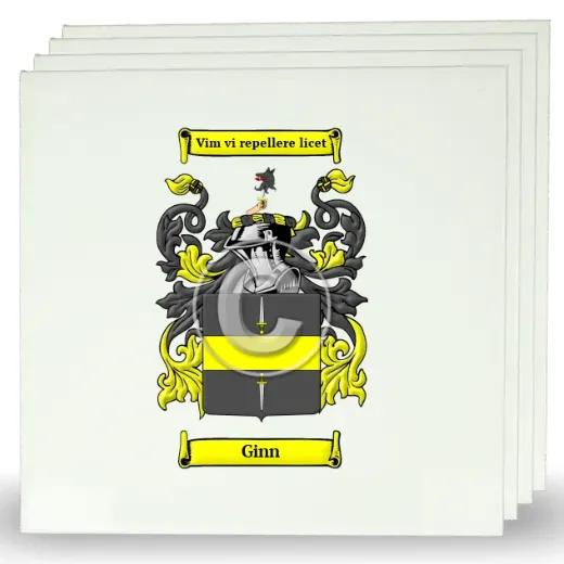 Ginn Set of Four Large Tiles with Coat of Arms