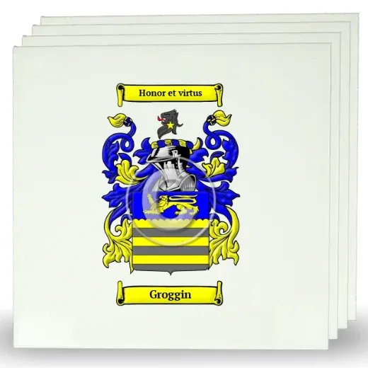 Groggin Set of Four Large Tiles with Coat of Arms