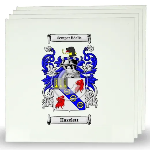 Hazelett Set of Four Large Tiles with Coat of Arms