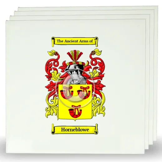 Horneblowe Set of Four Large Tiles with Coat of Arms