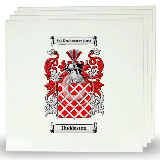 Huddeston Set of Four Large Tiles with Coat of Arms