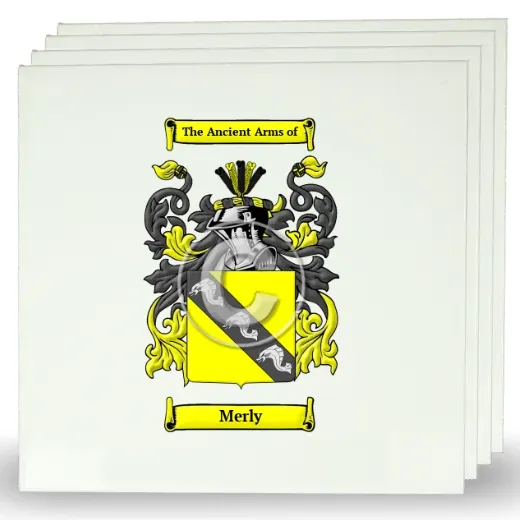 Merly Set of Four Large Tiles with Coat of Arms