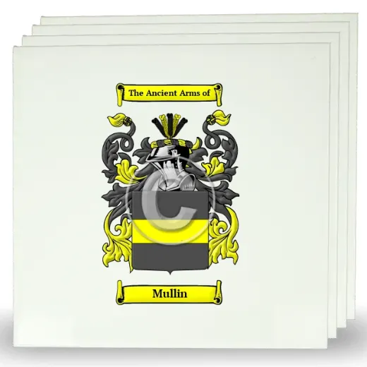Mullin Set of Four Large Tiles with Coat of Arms