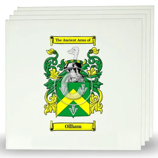 Ollham Set of Four Large Tiles with Coat of Arms