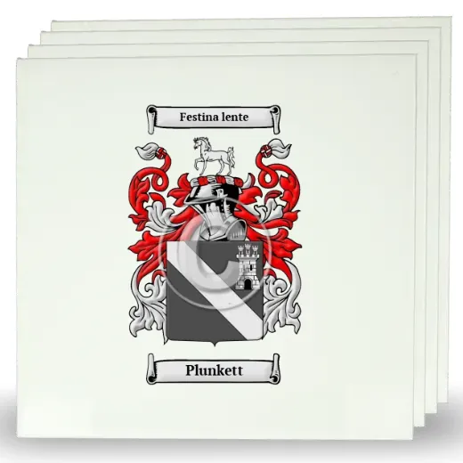 Plunkett Set of Four Large Tiles with Coat of Arms