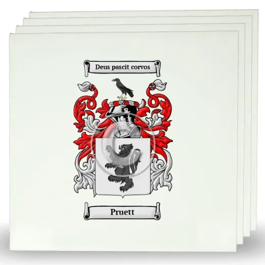 Pruett Set of Four Large Tiles with Coat of Arms