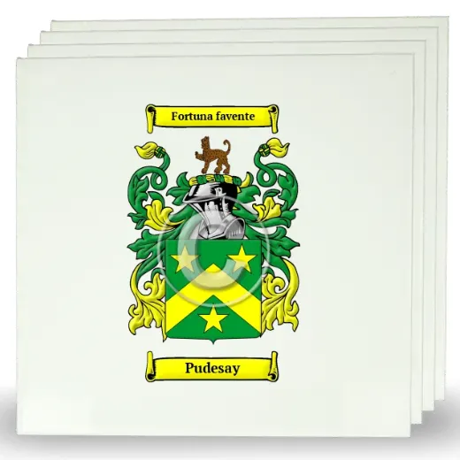 Pudesay Set of Four Large Tiles with Coat of Arms