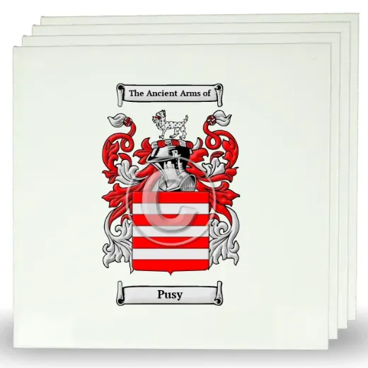 Pusy Set of Four Large Tiles with Coat of Arms