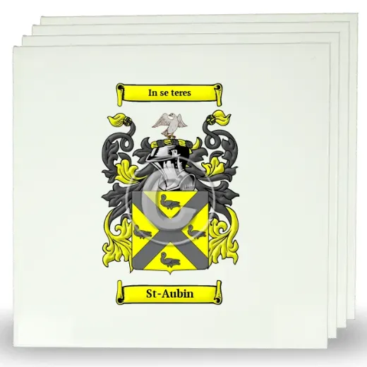 St-Aubin Set of Four Large Tiles with Coat of Arms