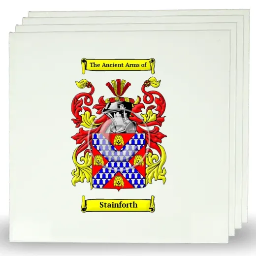 Stainforth Set of Four Large Tiles with Coat of Arms