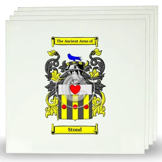 Stoud Set of Four Large Tiles with Coat of Arms