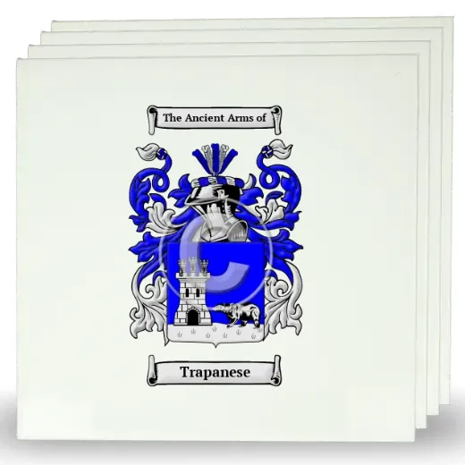 Trapanese Set of Four Large Tiles with Coat of Arms
