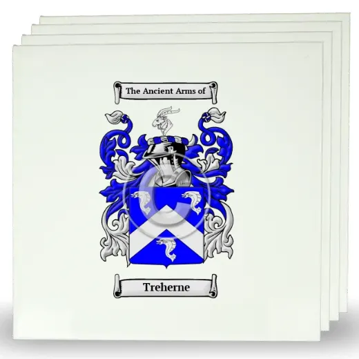 Treherne Set of Four Large Tiles with Coat of Arms