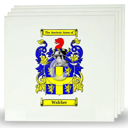 Walcher Set of Four Large Tiles with Coat of Arms