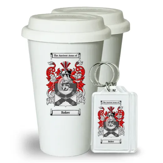 Baker Pair of Ceramic Tumblers with Lids and Keychains