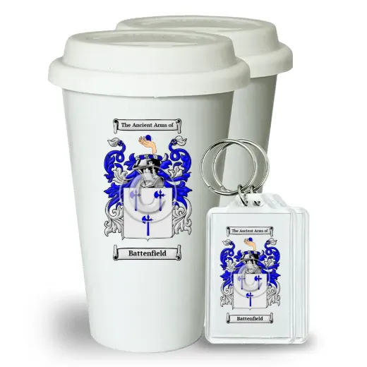 Battenfield Pair of Ceramic Tumblers with Lids and Keychains