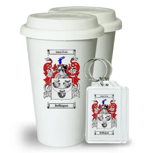 Bellingan Pair of Ceramic Tumblers with Lids and Keychains