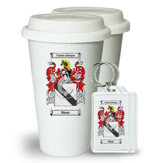 Binay Pair of Ceramic Tumblers with Lids and Keychains