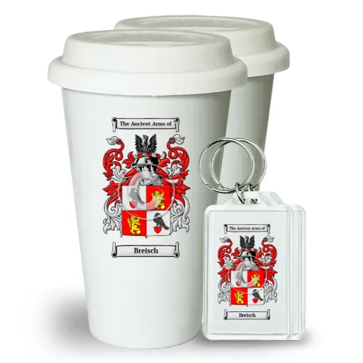 Breisch Pair of Ceramic Tumblers with Lids and Keychains