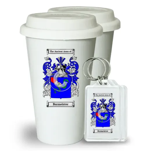 Burmeister Pair of Ceramic Tumblers with Lids and Keychains