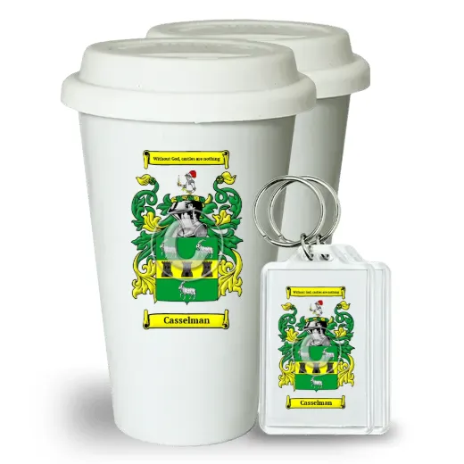 Casselman Pair of Ceramic Tumblers with Lids and Keychains