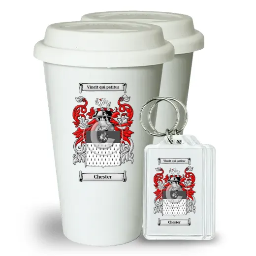 Chester Pair of Ceramic Tumblers with Lids and Keychains