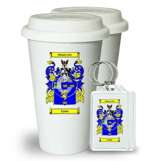 Creer Pair of Ceramic Tumblers with Lids and Keychains