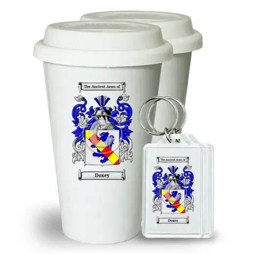 Doxey Pair of Ceramic Tumblers with Lids and Keychains