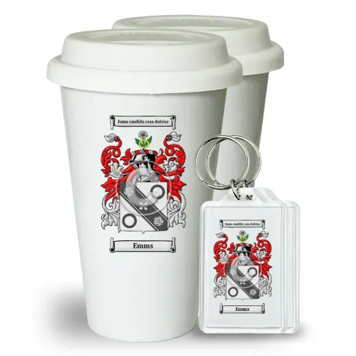 Emms Pair of Ceramic Tumblers with Lids and Keychains