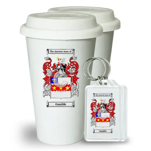 Gumble Pair of Ceramic Tumblers with Lids and Keychains