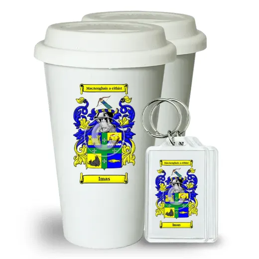 Imas Pair of Ceramic Tumblers with Lids and Keychains