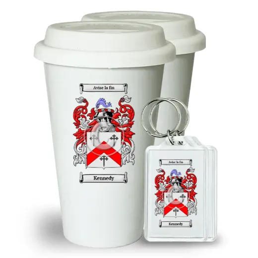 Kennedy Pair of Ceramic Tumblers with Lids and Keychains