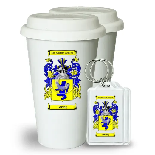 Loving Pair of Ceramic Tumblers with Lids and Keychains