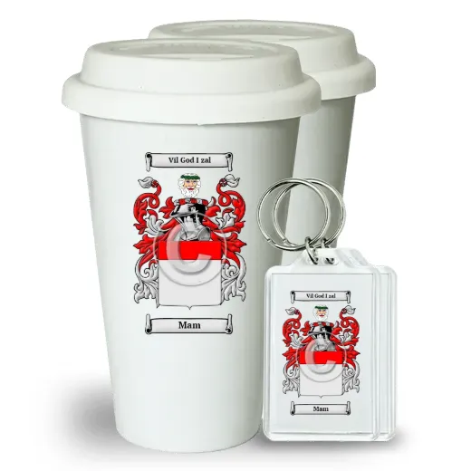 Mam Pair of Ceramic Tumblers with Lids and Keychains