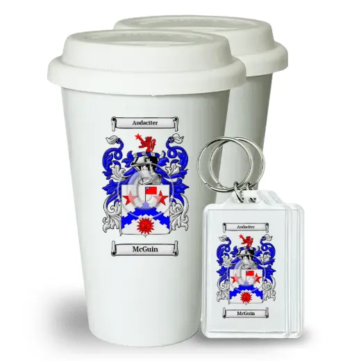 McGuin Pair of Ceramic Tumblers with Lids and Keychains