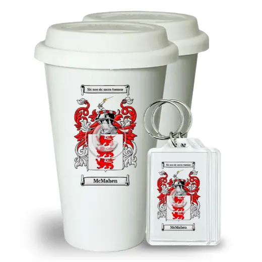 McMahen Pair of Ceramic Tumblers with Lids and Keychains