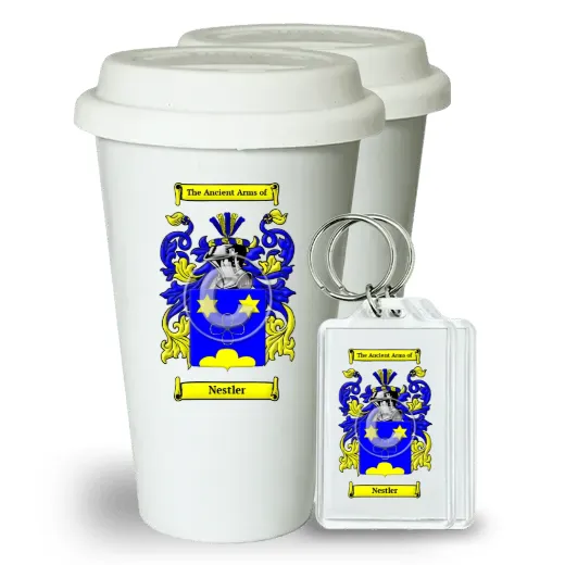 Nestler Pair of Ceramic Tumblers with Lids and Keychains