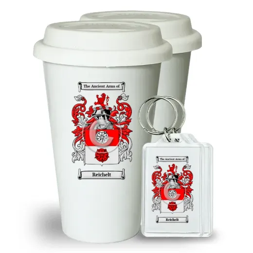 Reichelt Pair of Ceramic Tumblers with Lids and Keychains
